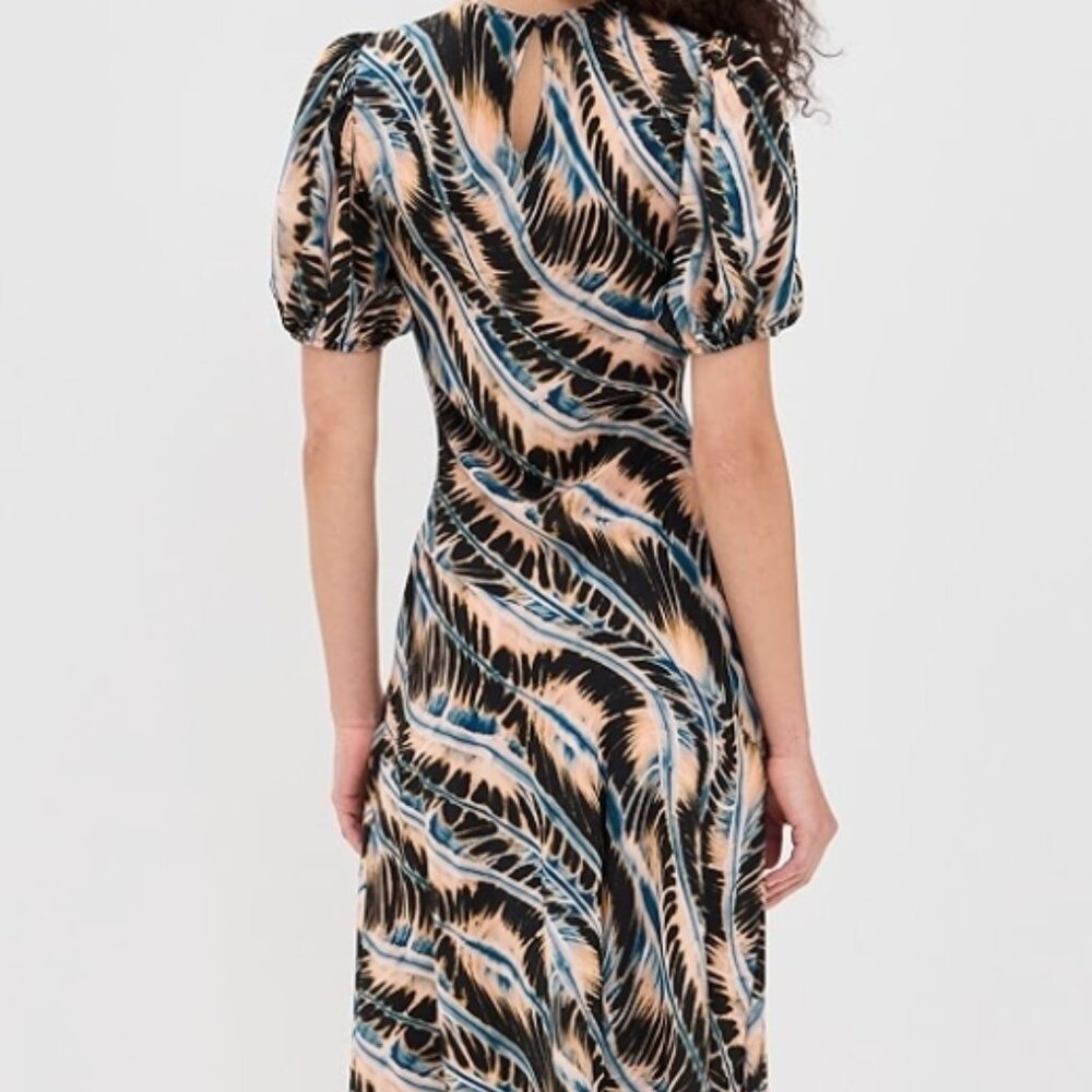 NWT SPRING 2025 ULLA JOHNSON Ines Puff Sleeves Silk Midi Dress in River S $690 - Picture 9 of 12